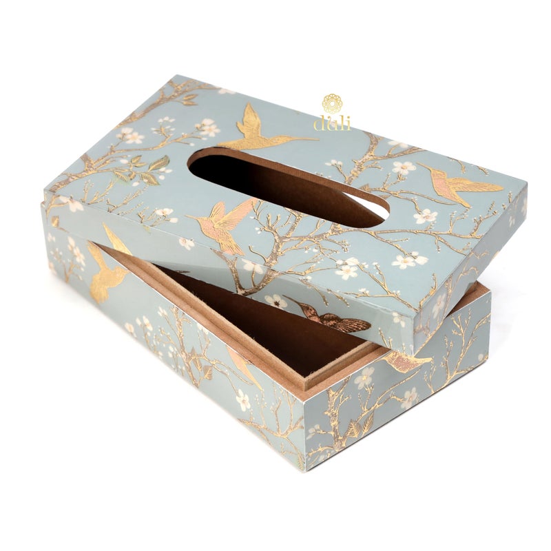 DULI صندوق مناديل مزخرف يدويًا من DULI للطاولة في MDF (23x14x8 سم) حوامل مناديل ورقية لطاولة الطعام صندوق مناديل فاخرة لمكتب العمل (TissueBox-SilverBirds) - Image 4