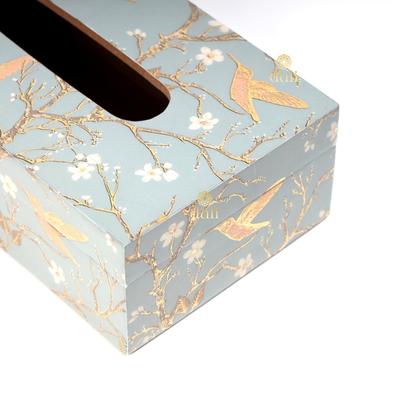 DULI صندوق مناديل مزخرف يدويًا من DULI للطاولة في MDF (23x14x8 سم) حوامل مناديل ورقية لطاولة الطعام صندوق مناديل فاخرة لمكتب العمل (TissueBox-SilverBirds) - Image 3