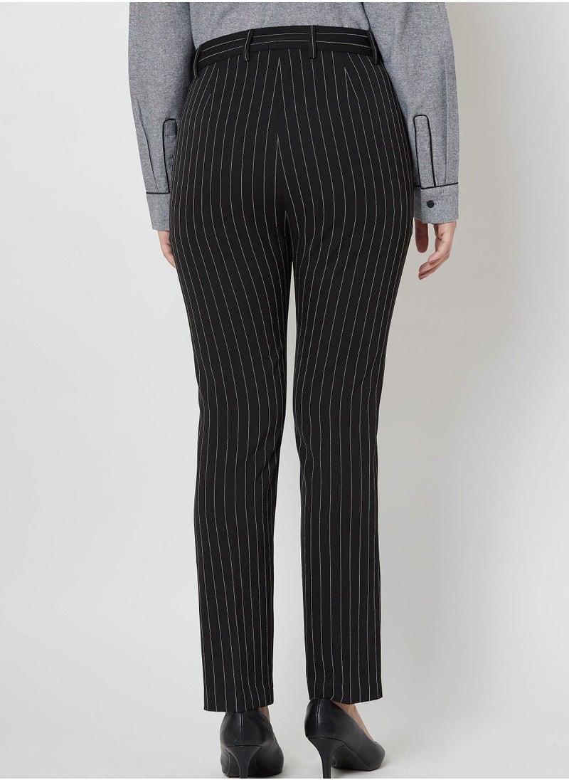 Salt Attire Women's Obsidian Slim Fit High-Rise Boardroom Pants with Subtle Stripe Fabric, Side Slant Pockets, and Hook Closure Perfect Work Trousers for a Smart and Stylish Look  - Image 5