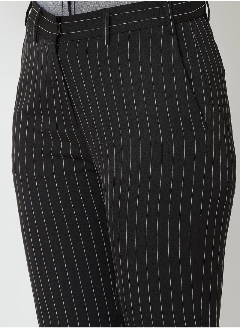 Salt Attire Women's Obsidian Slim Fit High-Rise Boardroom Pants with Subtle Stripe Fabric, Side Slant Pockets, and Hook Closure Perfect Work Trousers for a Smart and Stylish Look  - Image 4