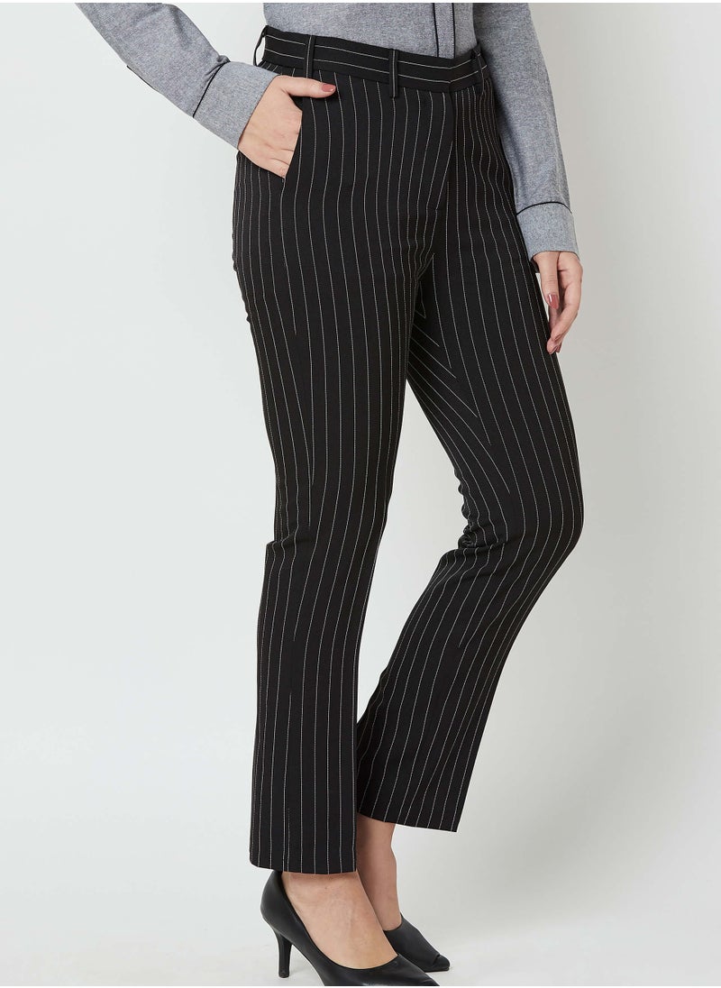 Salt Attire Women's Obsidian Slim Fit High-Rise Boardroom Pants with Subtle Stripe Fabric, Side Slant Pockets, and Hook Closure Perfect Work Trousers for a Smart and Stylish Look  - Image 3