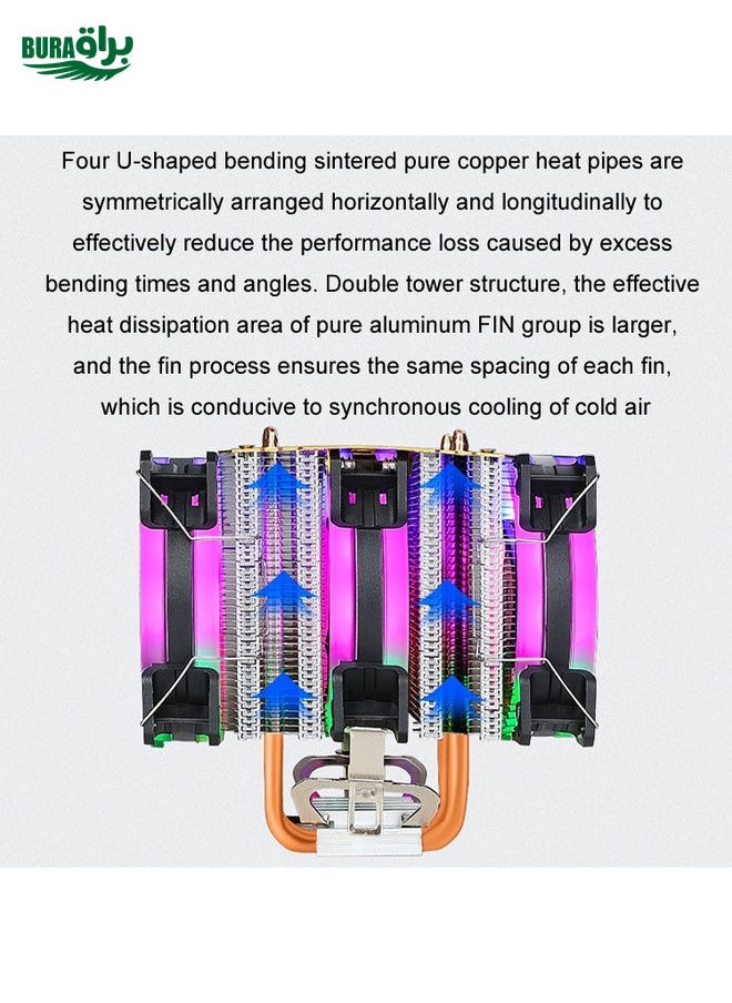 BURAQ - EVESKY 600 Desktop Computer 4 Copper Tube Mute CPU Cooling Fan, Color: Color Single Fan - Image 1