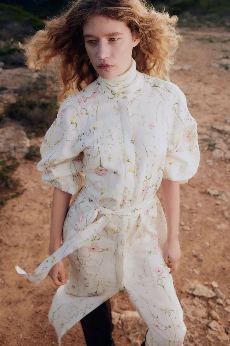 H&M Linen-blend tie-belt dress