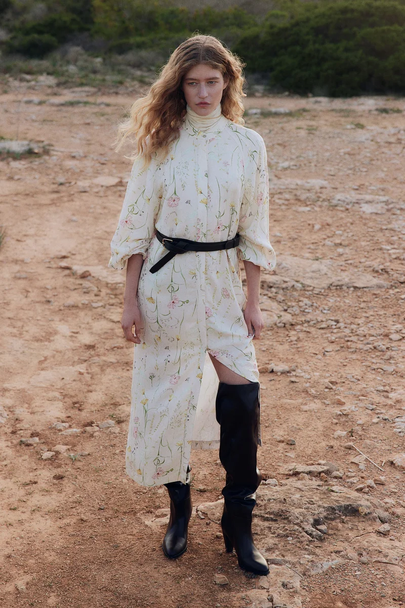 H&M Linen-blend tie-belt dress