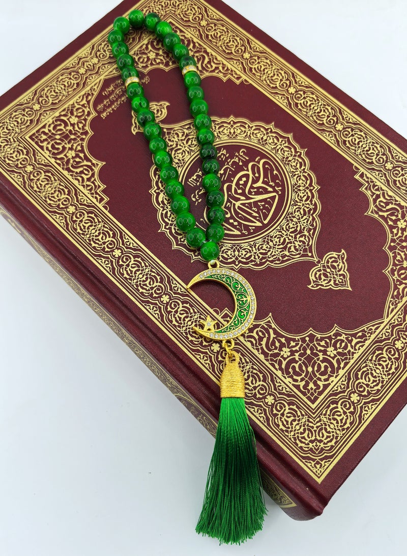 فيانسر مسبحة تسبيح سبحة إسلامية 33 حبة ذكر 8 ملم معدنية مرصعة بالألماس هلال ونجمة مطلية بالذهب هدية لرمضان الحج العمرة للديكور المنزلي إسلامية مسلمة الله إحرام عربية مثالية للسفر فاخرة  - Image 3