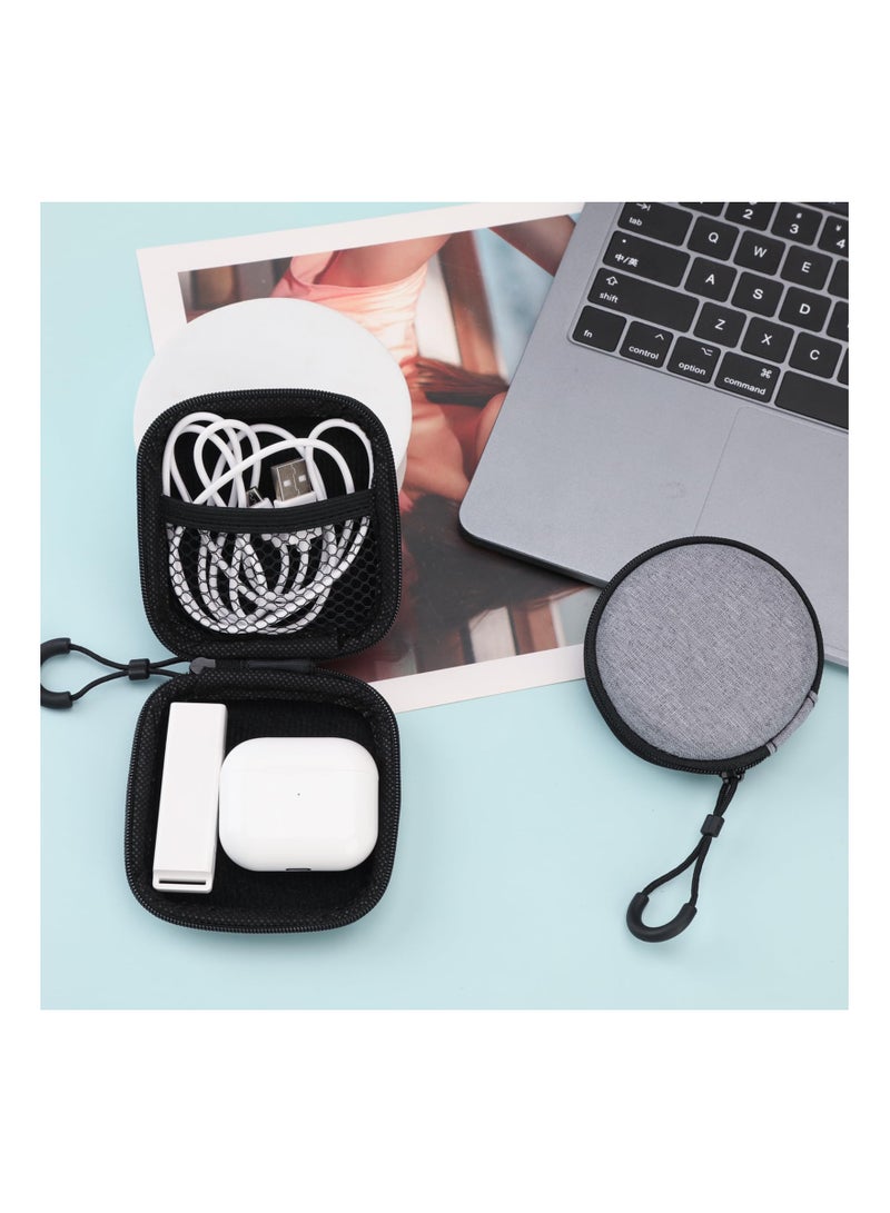 Mini Earphone Case, Portable Small Earbud Headphone Storage Protective Cover, Travel Organizer Square Round Carrying Hard Shell Zipper Bag for Earphone Usb Cable Charger(Square and Round)(2Pcs ) - Image 5