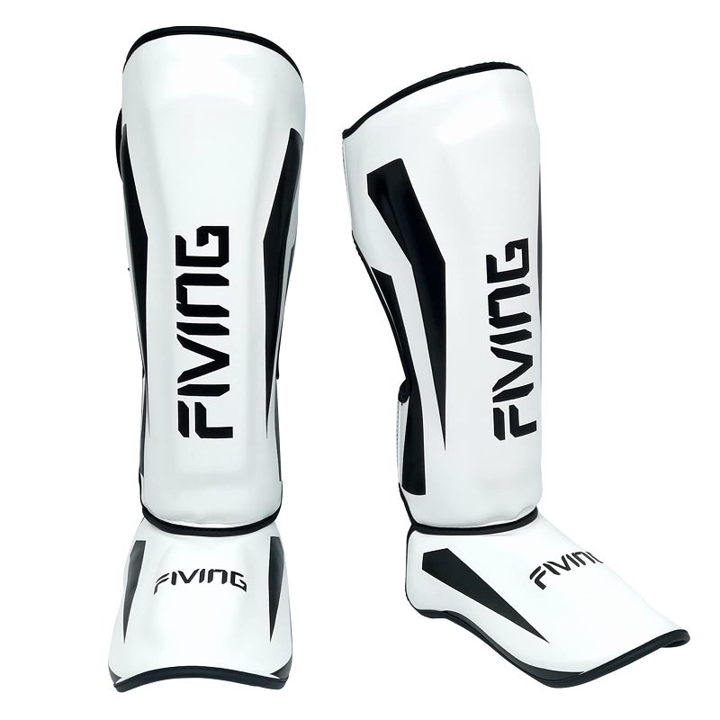 FIVING MMA Martial Arts Shin Guards â€“ Padded, Adjustable Muay Thai Leg Guards with Instep Protection for Kickboxing/MMA Training and Sparring â€“ Durable, Professional MMA Equipment (White, Small) - Image 2