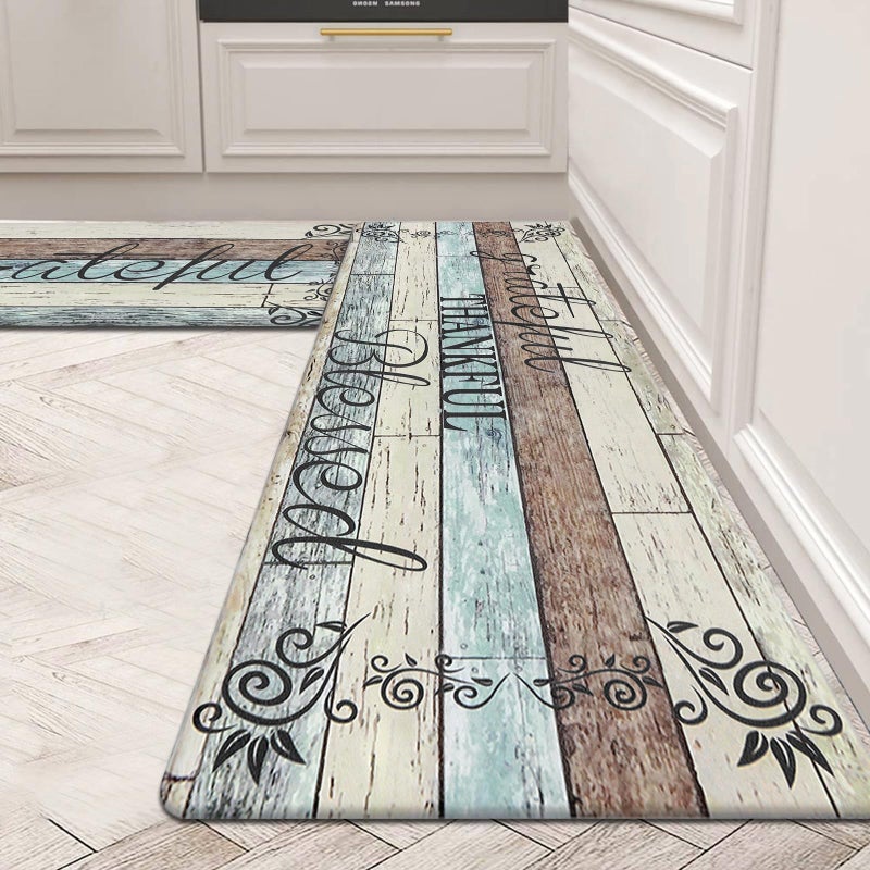 HEBE Anti Fatigue Kitchen Mat Set of 2 Non Slip Cushioned Kitchen Mats for Floor Waterproof Farmhouse Kitchen Rugs and Mats Set Comfort Standing Desk Mat Carpet for SinkOfficeLaundry