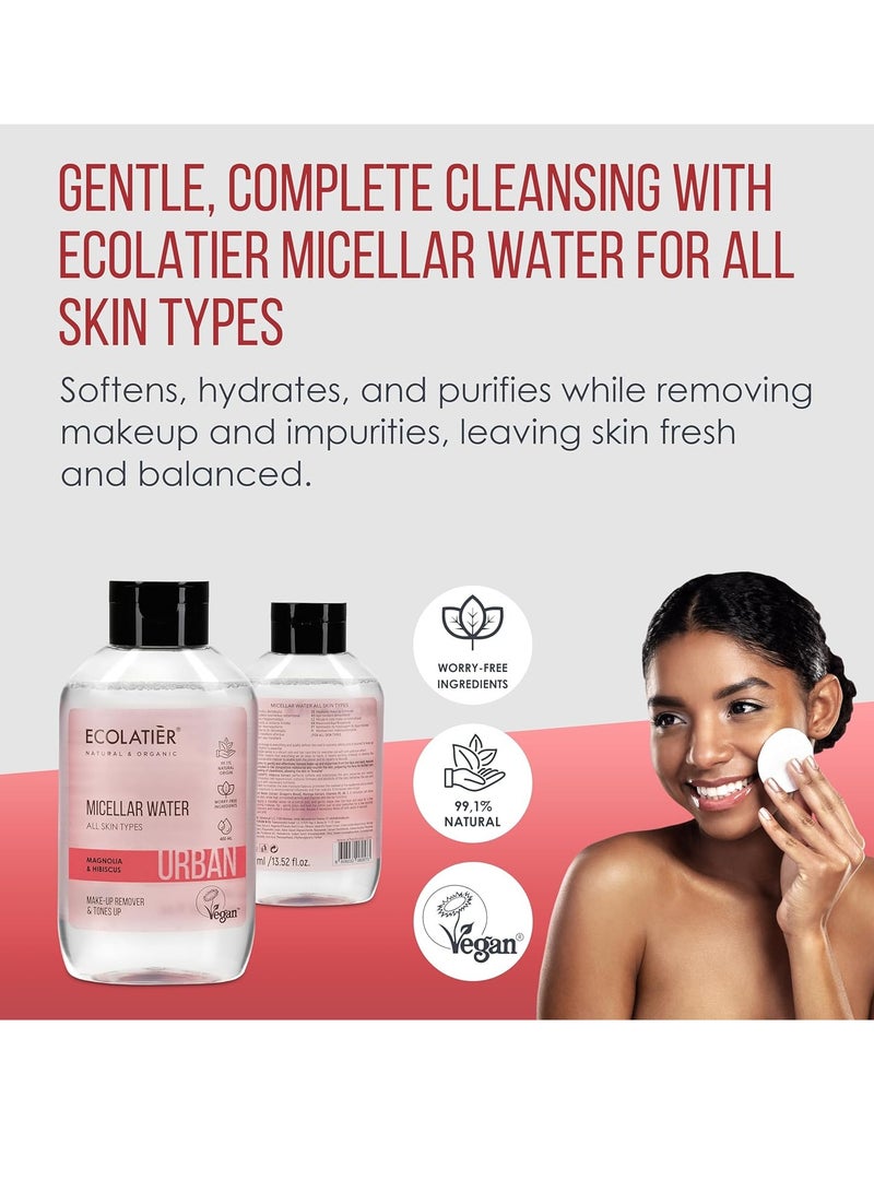 ECOLATIER ماء ميسيلار للبشرة الحساسة مع الألوة فيرا العضوي - 99.1% مكونات طبيعية، نباتي، منظف وجه مرطب ومزيل مكياج ماء ميسيلار - 13.5 أونصة سائلة (ماغنوليا لجميع أنواع البشرة) - Image 2