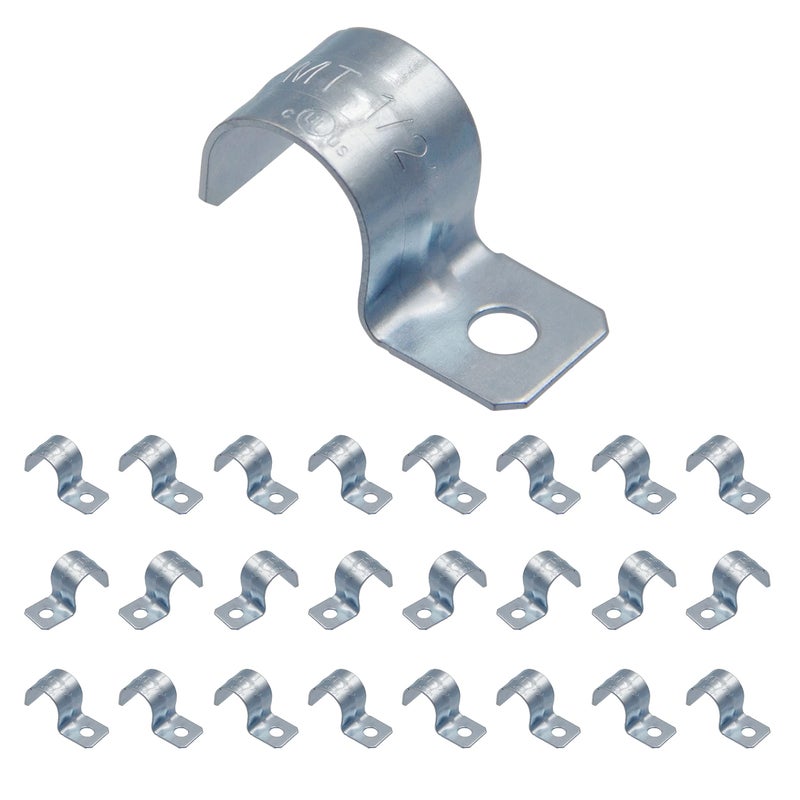 ISPINNER 25pcs 12 Inch Zinc Plated Steel EMT Pipe Straps with 1 Hole for EMT Conduit or Pipe Fixing