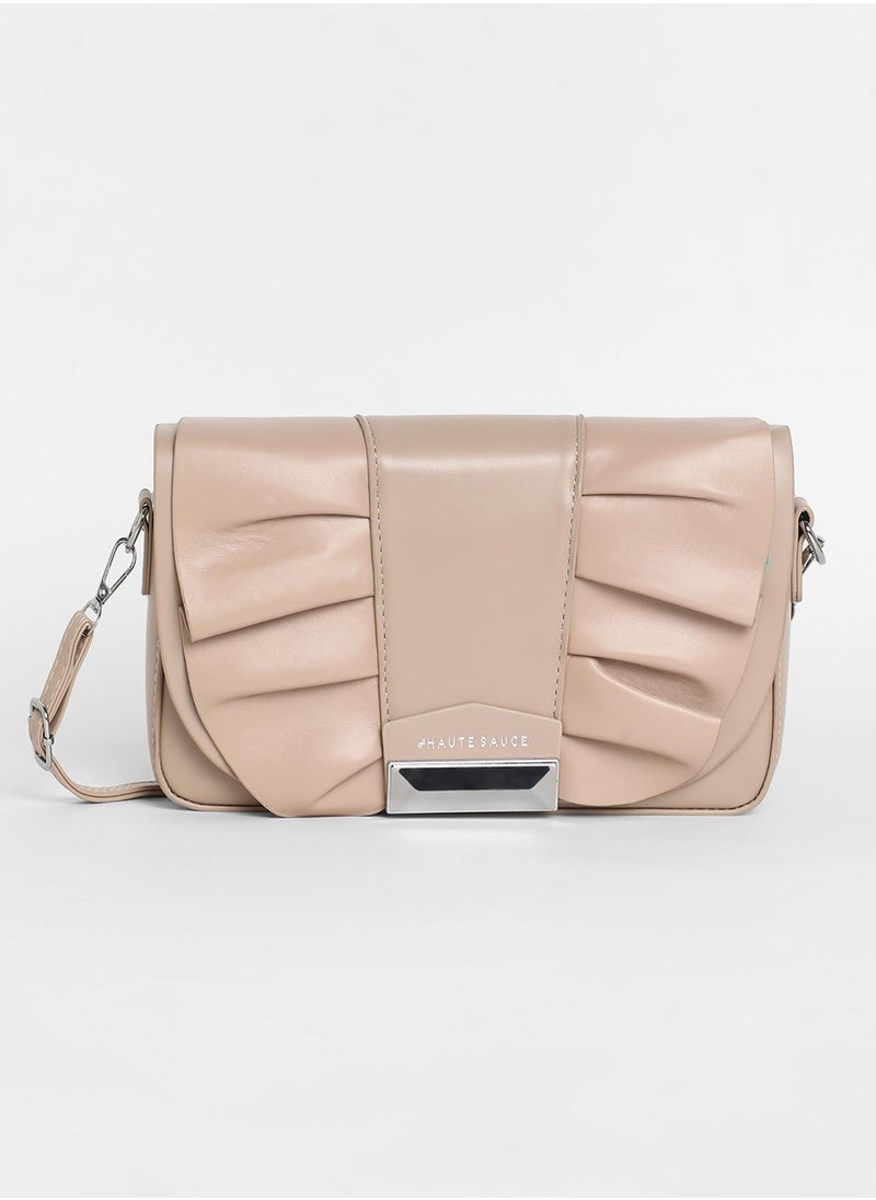 Haute Sauce - Women's The Ruched Sling Bag - Beige - Image 1