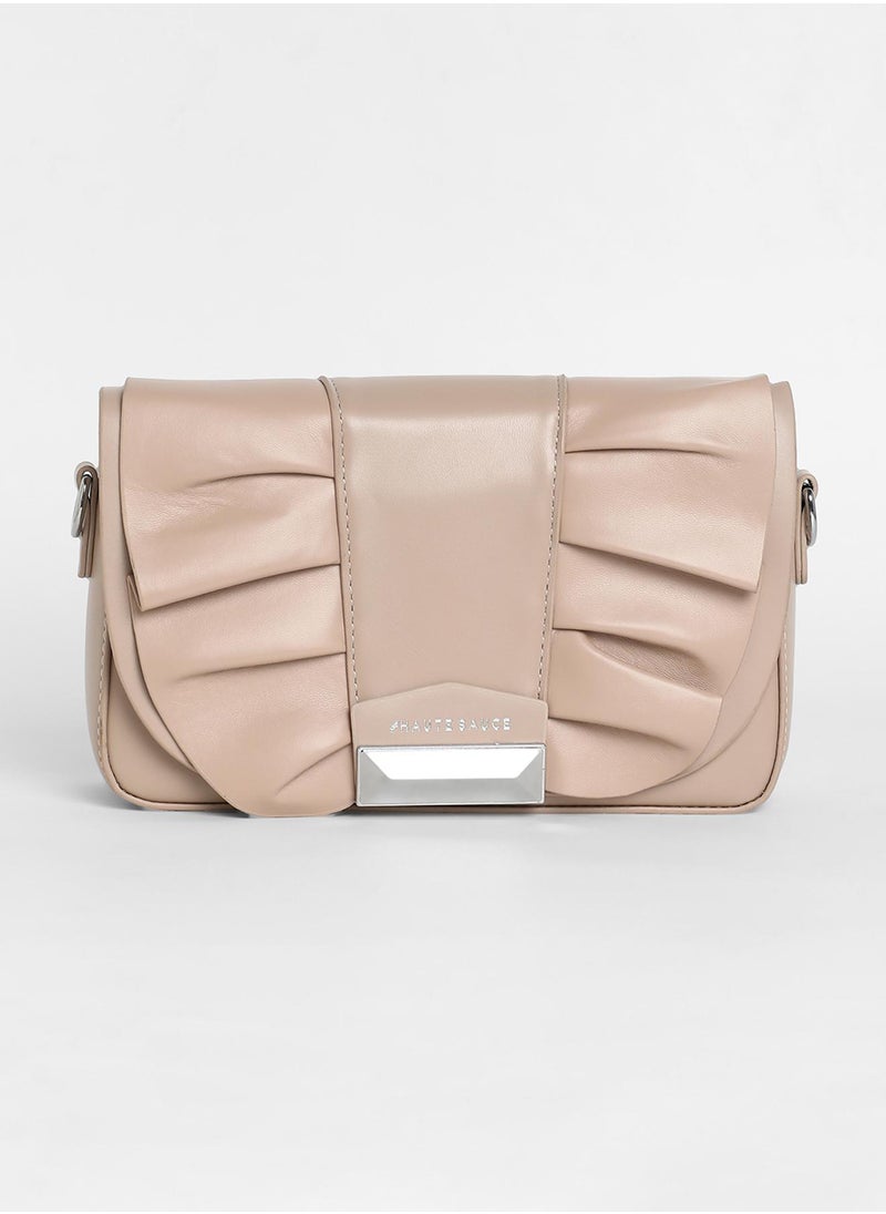 Haute Sauce - Women's The Ruched Sling Bag - Beige - Image 1
