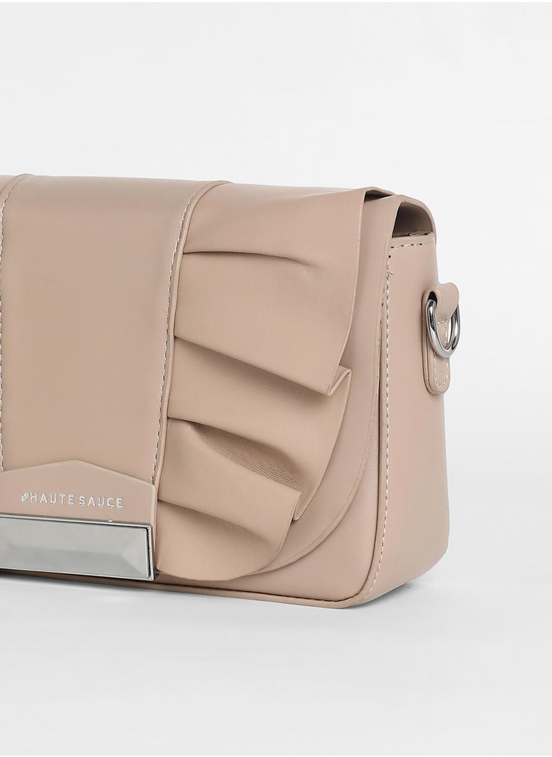 Haute Sauce - Women's The Ruched Sling Bag - Beige - Image 1
