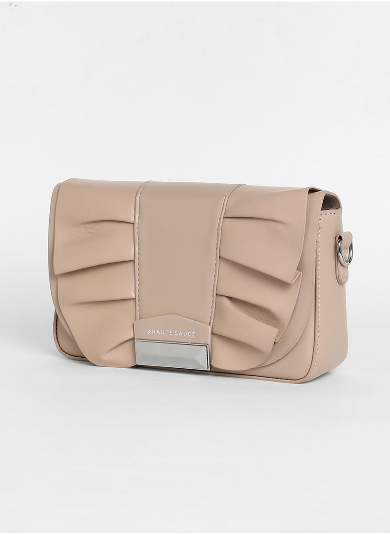 Haute Sauce - Women's The Ruched Sling Bag - Beige - Image 1