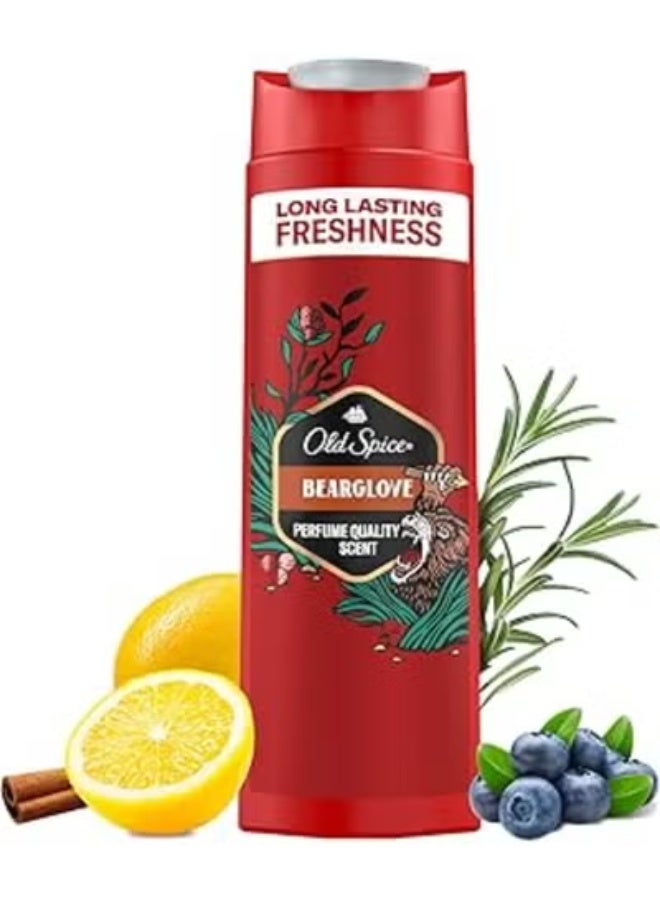 Bearglove 3-in-1 Shower Gel & Shampoo for Men, Long-Lasting Fresh Fragrance in Perfume Quality, Deep Cleansing for Hair, Facial Body, Gentle Skin Feeling Scent of Juicy Berries 400 ML
