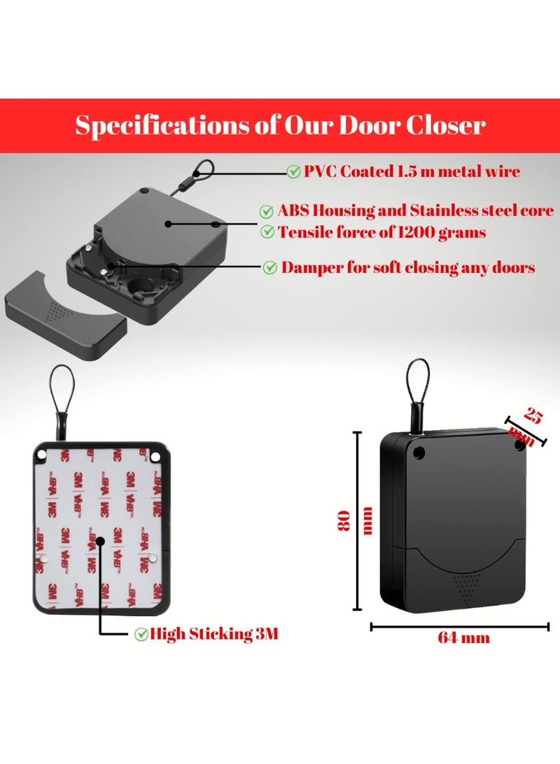 Chabeia 2Pack 1200G Punch-Free Automatic Sensor Door Closer, Multifunctional Drawstring Auto Door Closer for Residential Commercial Bedroom Room Storm - Image 2