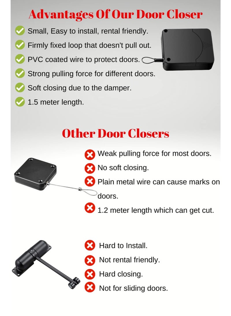Chabeia 2Pack 1200G Punch-Free Automatic Sensor Door Closer, Multifunctional Drawstring Auto Door Closer for Residential Commercial Bedroom Room Storm - Image 3