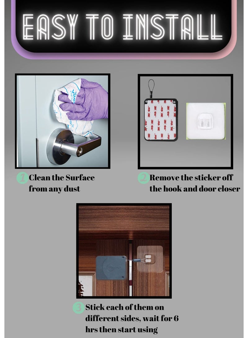 Chabeia 2Pack 1200G Punch-Free Automatic Sensor Door Closer, Multifunctional Drawstring Auto Door Closer for Residential Commercial Bedroom Room Storm - Image 4