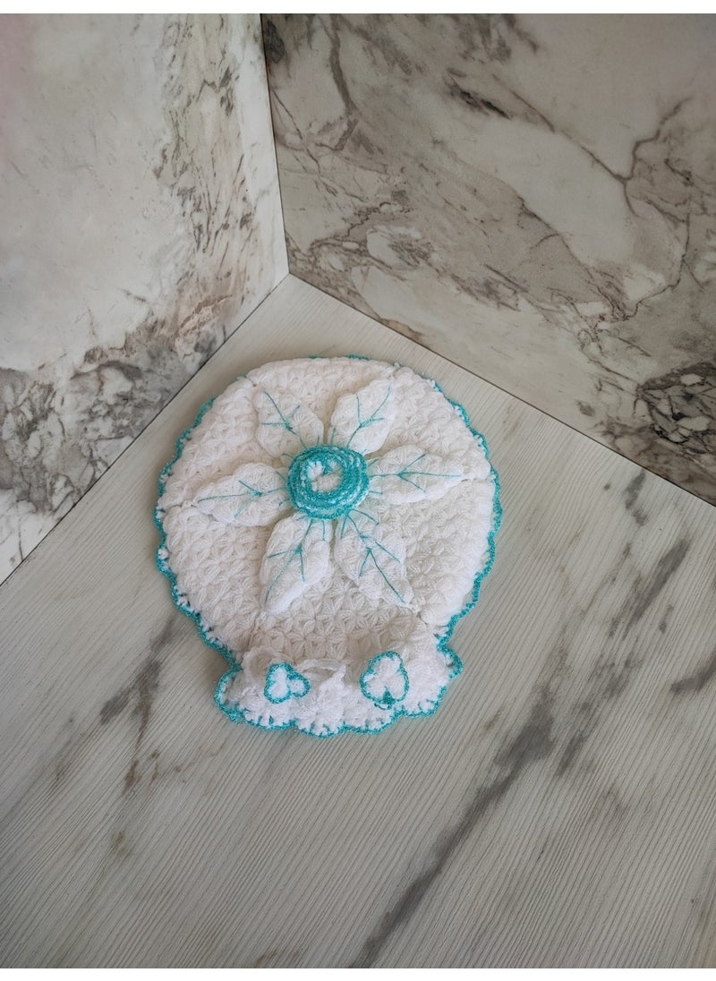 Mbmh Made By May Hand - MadeByMayHand Hand Knitted Bath Loofah Dowry Loofah Blue Flower Round - Image 1