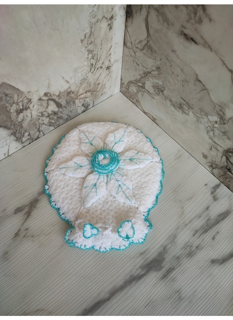 Mbmh Made By May Hand - MadeByMayHand Hand Knitted Bath Loofah Dowry Loofah Blue Flower Round - Image 1