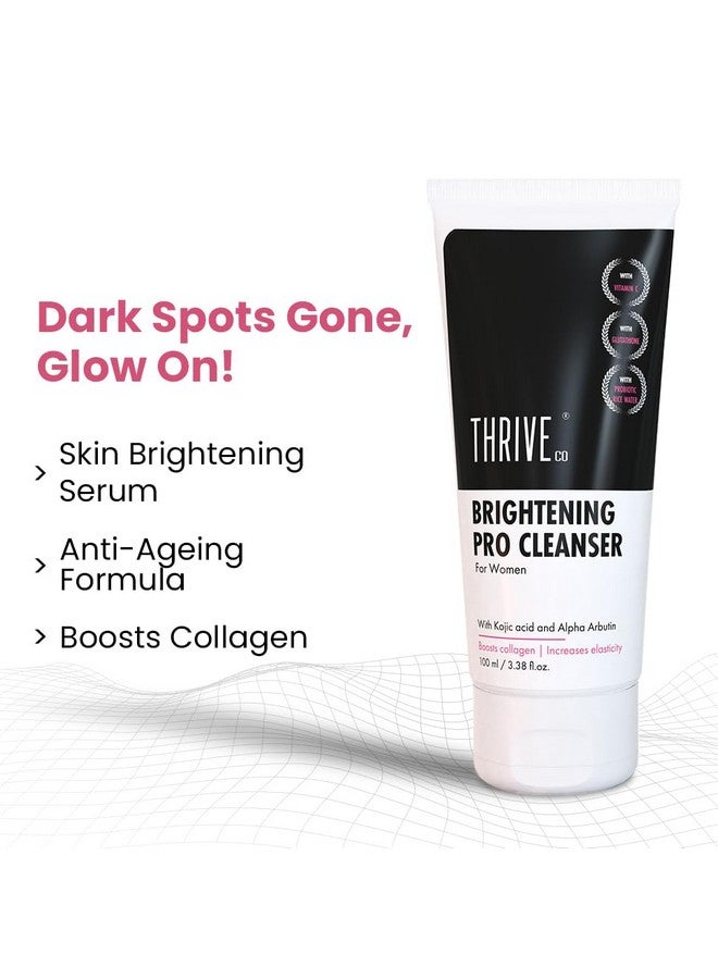 THRIVECO Brightening Pro Cleanser For Women With Probiotic Rice Water, Vit C, Kojic Acid, Alpha Arbutin & Glutathione | Anti-Ageing Face Wash, Boosts Collagen, Clears Skin & Removes Dark Spots | 100Ml - Image 2