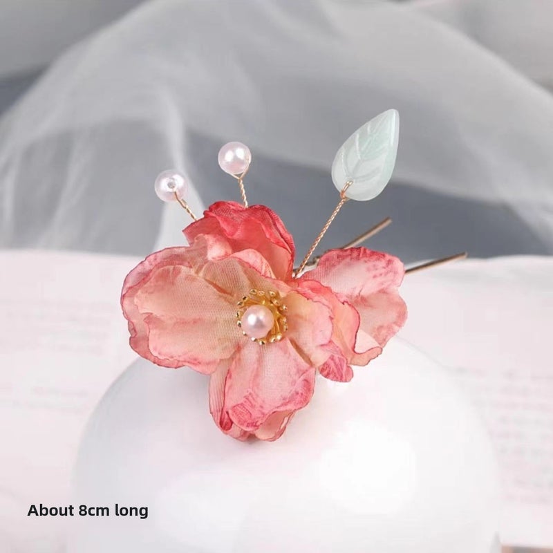 Generic Traditional Hanfu Silk Flower HairpinPlain clothing (gradient powder) hair pin 1 Plain clothing (gradient powder) hair pin 1