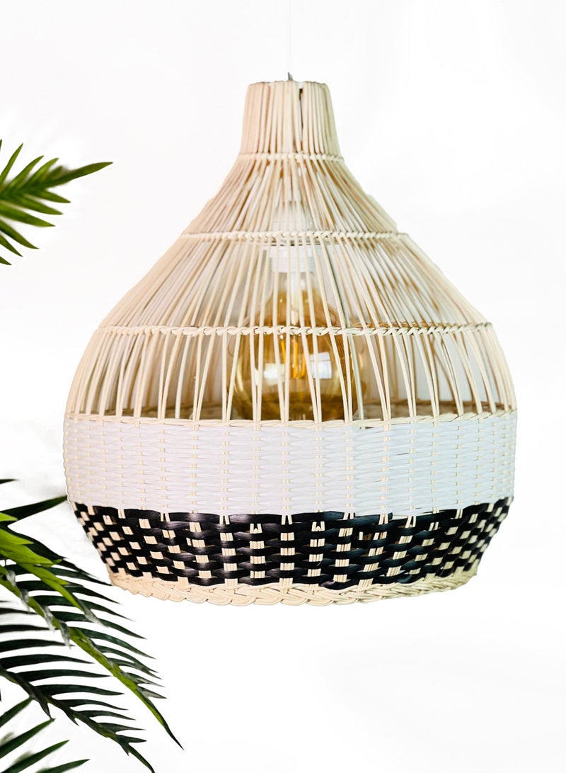 BAMBOO DECOR Handmade Pendant Lamp Made Of Bamboo And Rattan black and white  color semi  paint - Image 3