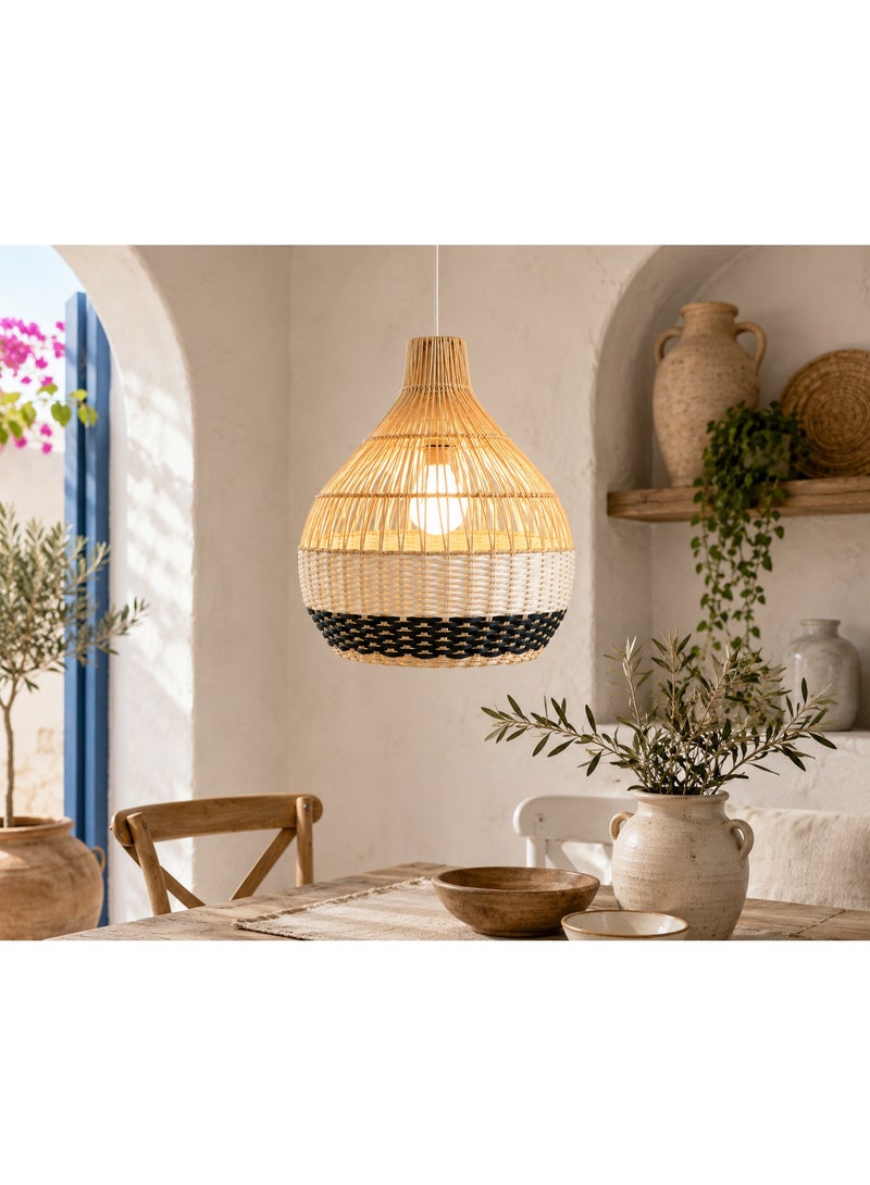 BAMBOO DECOR Handmade Pendant Lamp Made Of Bamboo And Rattan black and white  color semi  paint - Image 3