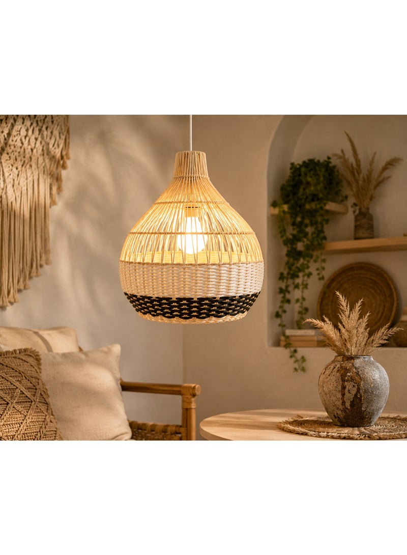 BAMBOO DECOR Handmade Pendant Lamp Made Of Bamboo And Rattan black and white  color semi  paint - Image 4