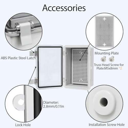 LMioEtool ABS Plastic Dustproof Waterproof IP65 Junction Box Hinged Shell Universal Electrical Project Enclosure Gray, with PC Transparent Clear Cover 5.9 x 3.9 x 2.8inch(150 x100 x70mm) - Image 5