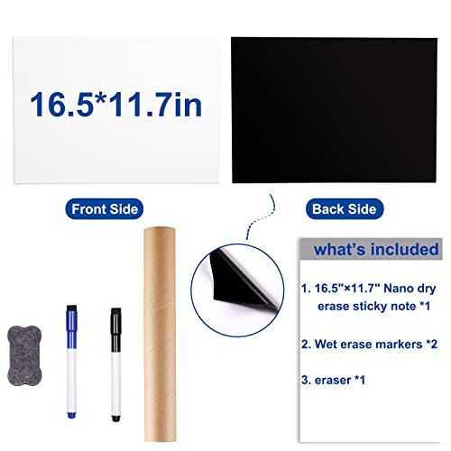 Tenyond Dry Erase Whiteboard Sticker for Fridge, 16.5×11.7in Removable Whiteboard Sheet for Non-Magnetic Stainless Steel Glass Door w/ 2 Markers & 1 Eraser, Washable Sticky Note, No Residue, Any Shiny Surface - Image 3