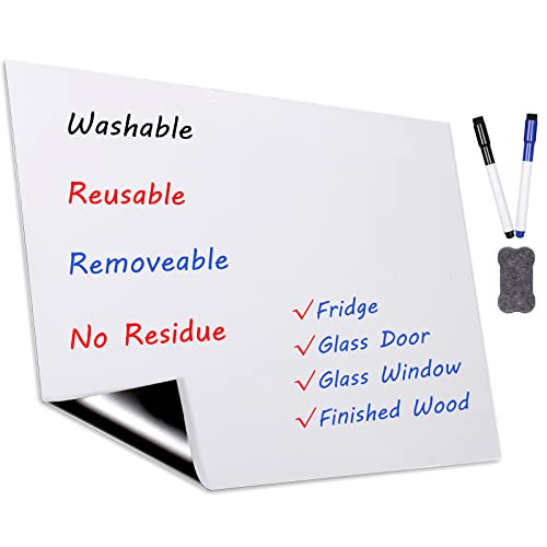 Tenyond Dry Erase Whiteboard Sticker for Fridge, 16.5×11.7in Removable Whiteboard Sheet for Non-Magnetic Stainless Steel Glass Door w/ 2 Markers & 1 Eraser, Washable Sticky Note, No Residue, Any Shiny Surface - Image 1