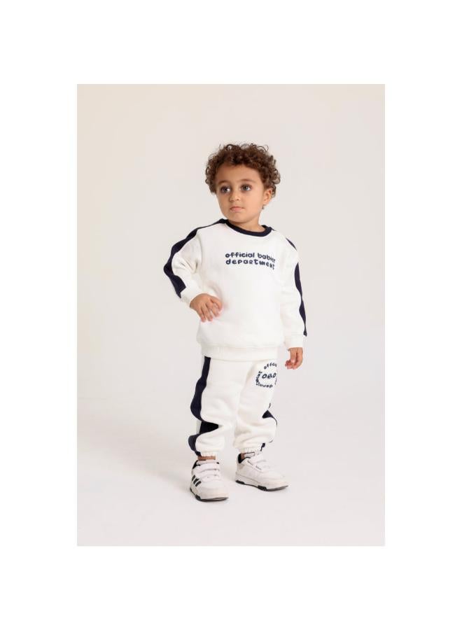 playmore Baby Boys Cotton Outfit Set – Off-White with “Official Babies Department“ Design - Image 1