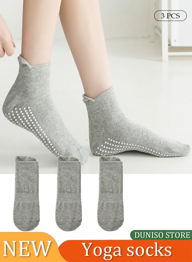 DUNISO 3 Pairs Of Full Toe Ankle Anti Fall Grabbing Socks, Anti Slip Yoga Pilates Socks, Martial Arts Fitness Dance Bucket Socks, Anti Slip (Light Grey) - Image 1
