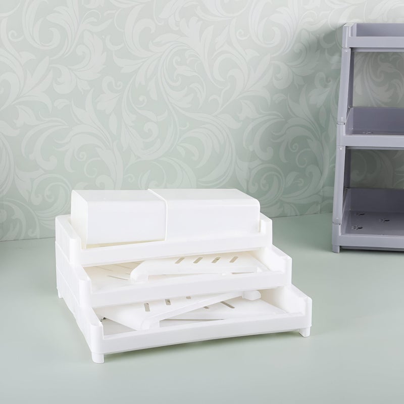 Multi-Compartment Organizer - 9-Piece Desk Setup with Three Shelves, Four Side Supports, and Two Pen Cases in Colorful Design (white) - Image 5