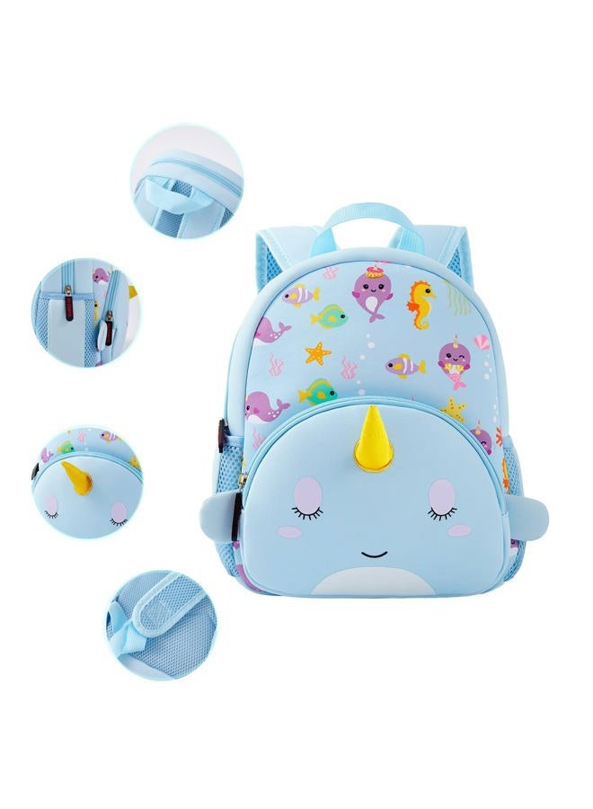 KK CRAFTS Preschool Backpack Toddler Neoprene Animal Waterproof Schoolbag Lunch backpack for Kids Boys Girls, Blue Narwhal - Image 4