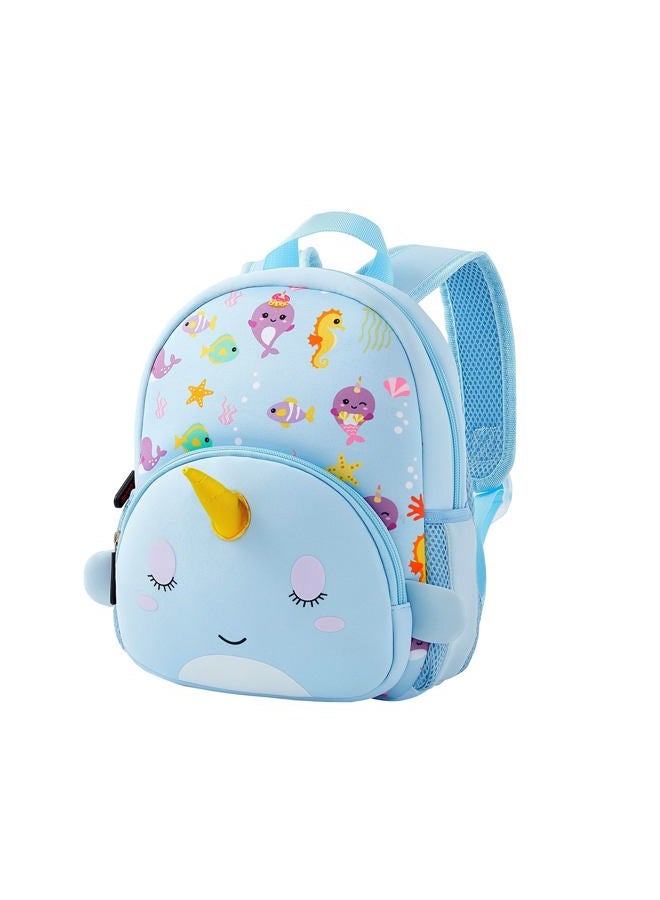 KK CRAFTS Preschool Backpack Toddler Neoprene Animal Waterproof Schoolbag Lunch backpack for Kids Boys Girls, Blue Narwhal - Image 2