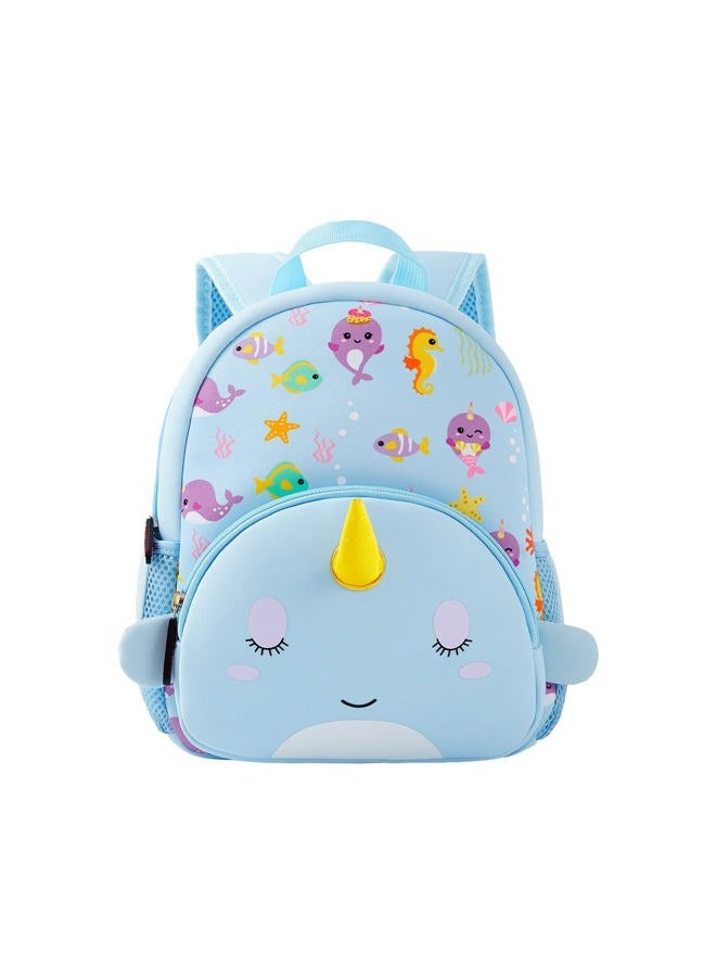 KK CRAFTS Preschool Backpack Toddler Neoprene Animal Waterproof Schoolbag Lunch backpack for Kids Boys Girls, Blue Narwhal - Image 1