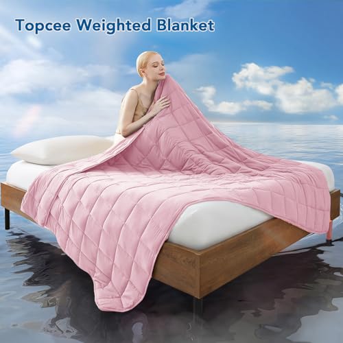 Topcee بطانية وزن توبسي للبالغين (20 رطل، 60" × 80") حجم كوين ناعمة وباردة ثقيلة للنوم، مناسبة للأجسام من 190-210 رطل، بطانية سميكة وقابلة للتنفس مع خرز زجاجي، سهلة العناية - Image 2