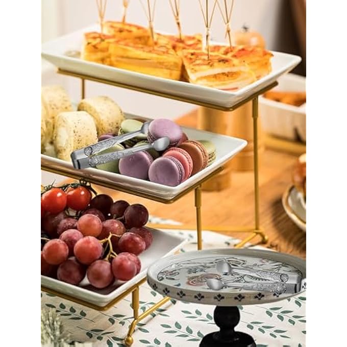 SWIUKPHE ملقط تقديم صغير 5 بوصة ملقط مقبلات صغير 6 قطع ملقط تقديم صغير ممتاز ملقط مقبلات صغير من الفولاذ المقاوم للصدأ باللون الفضي - Image 5