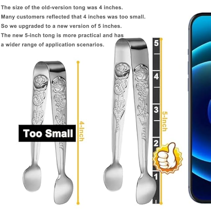 SWIUKPHE ملقط تقديم صغير 5 بوصة ملقط مقبلات صغير 6 قطع ملقط تقديم صغير ممتاز ملقط مقبلات صغير من الفولاذ المقاوم للصدأ باللون الفضي - Image 3