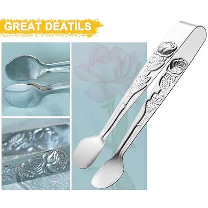 SWIUKPHE ملقط تقديم صغير 5 بوصة ملقط مقبلات صغير 6 قطع ملقط تقديم صغير ممتاز ملقط مقبلات صغير من الفولاذ المقاوم للصدأ باللون الفضي - Image 4