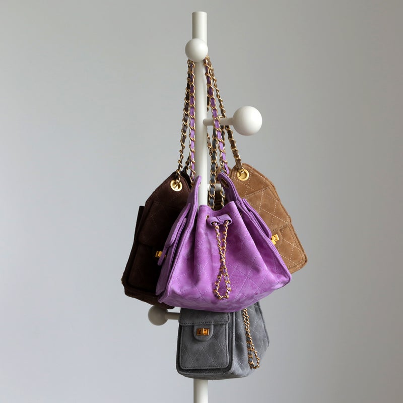 Sheepskin Suede Textured Commuter Quilted Underarm Bag With Vintage Chain And Drawstring For Women - Image 5