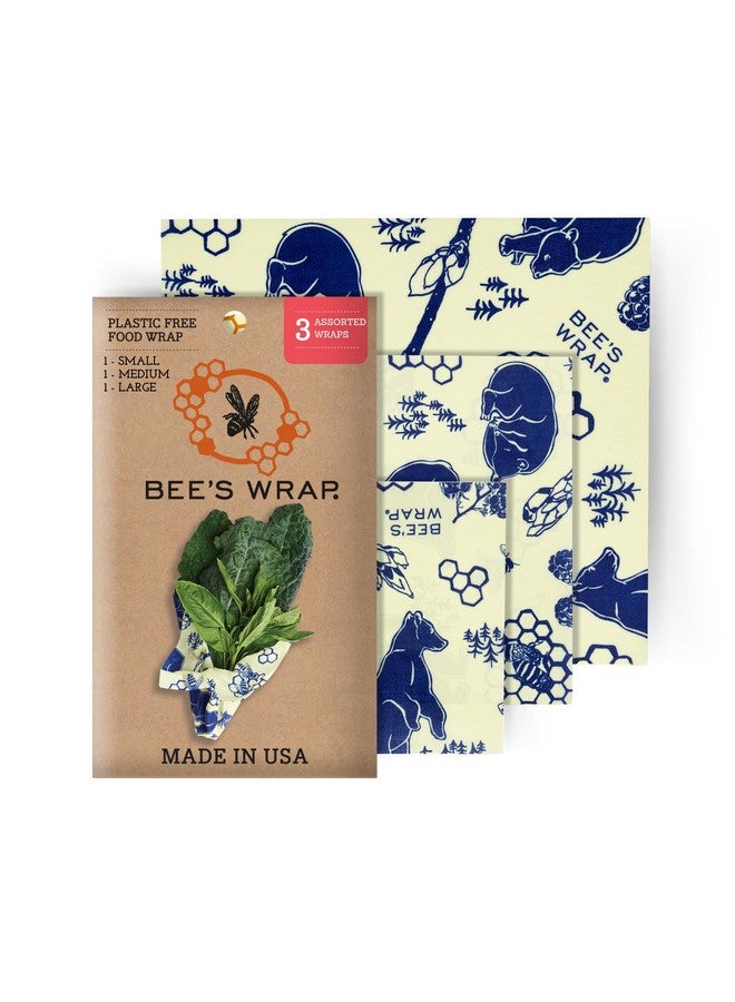 Bee's Wrap Bee's Wrap Beeswax Wraps for Food - Bees + Bears 3 Pack (S, M, L) Made in USA Reusable & Organic Food Wraps, Sandwich Wrap & Bowl Covers - Eco-Friendly Alternative to Aluminum Foil & Plastic Wrap  - Image 1