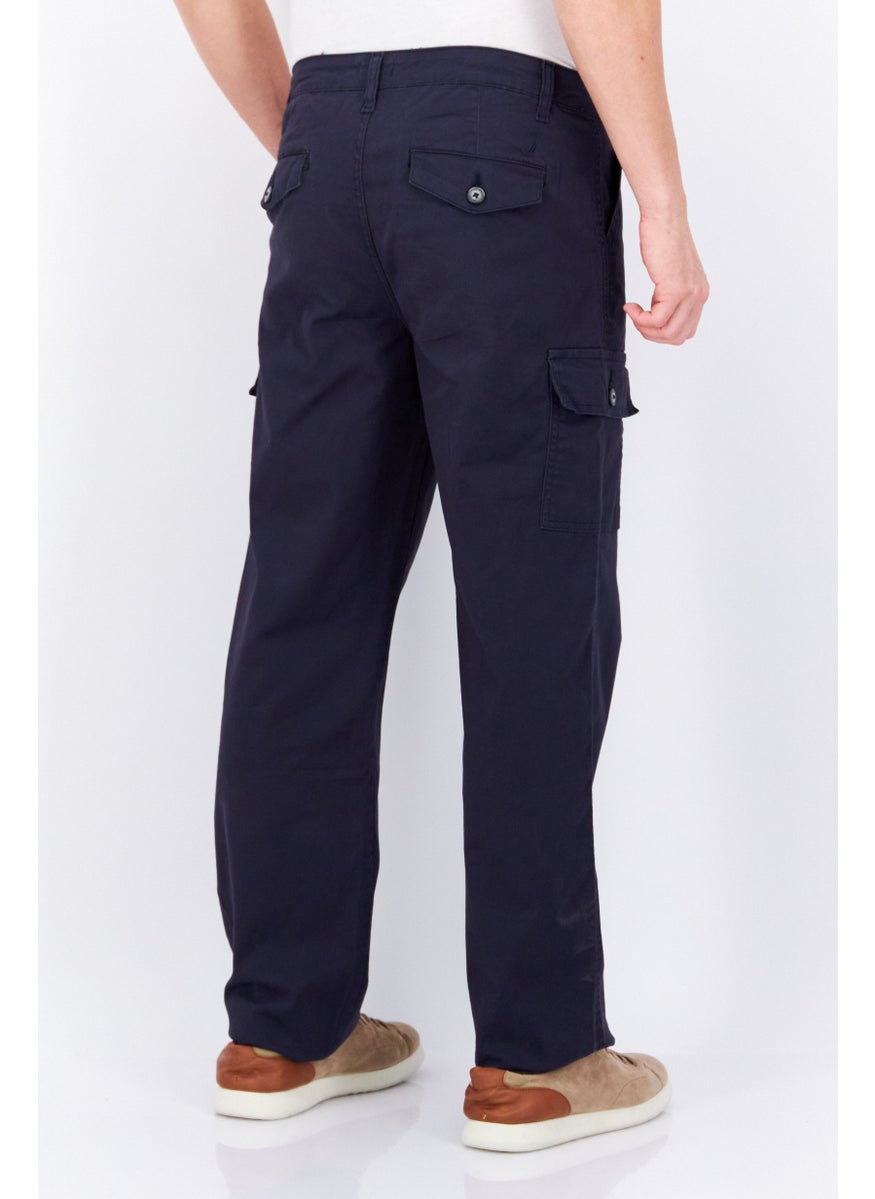 NAUTICA Men Slim Fit Solid Cargo Pants, Navy  - Image 2