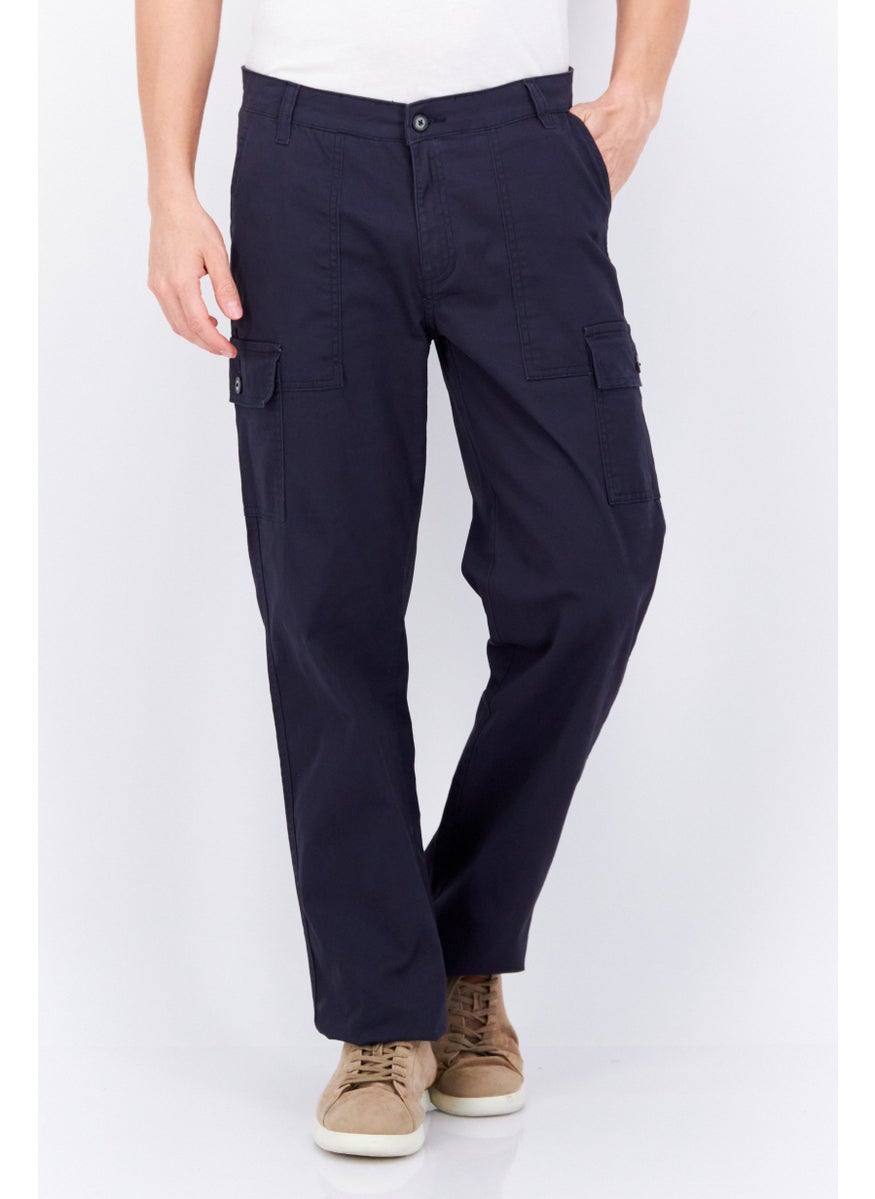 NAUTICA Men Slim Fit Solid Cargo Pants, Navy  - Image 1