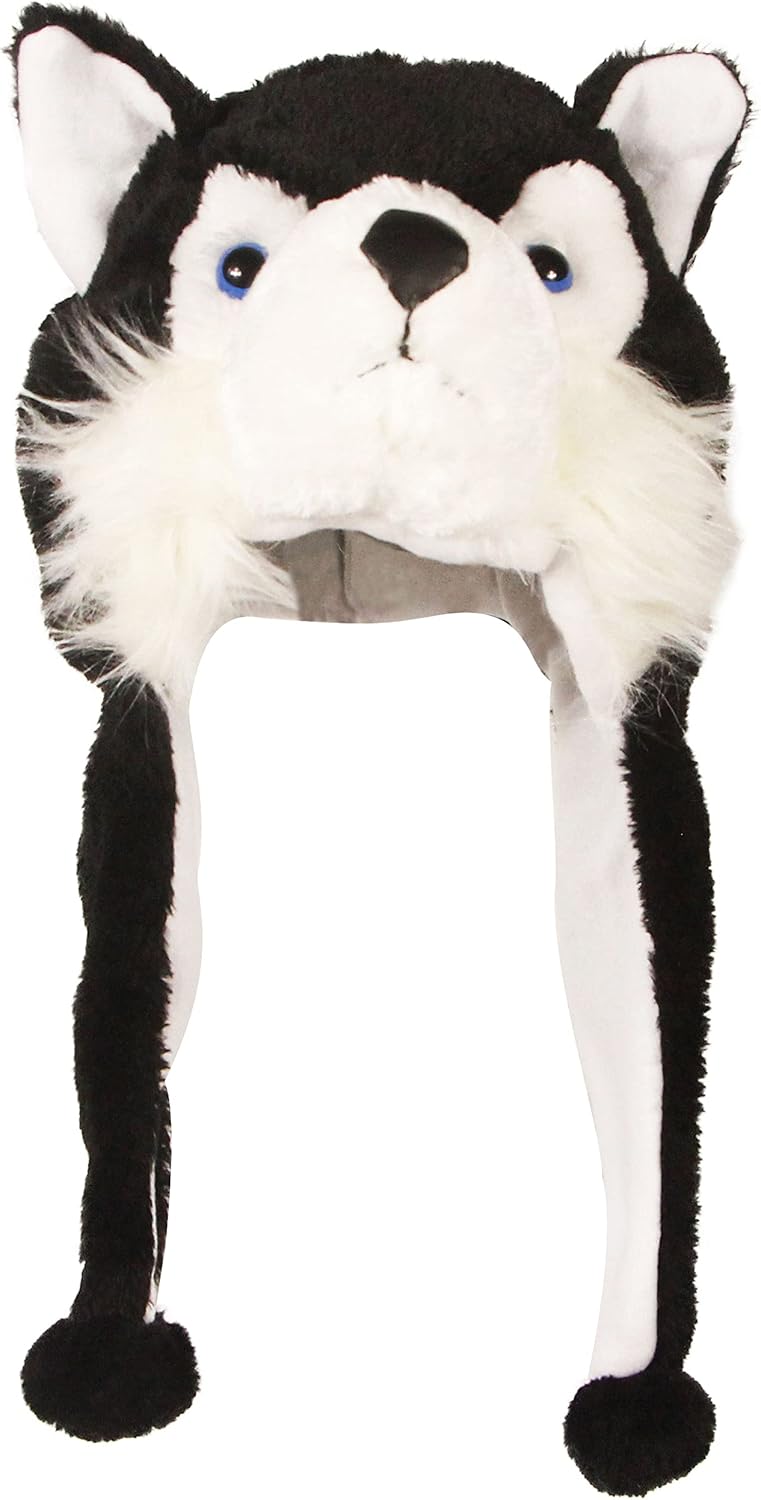 Timiot Cute Plush Animal Character Winter Hat Fun Ski Cap with Detailed Animal Face Long Ear Straps with Pom Pom Ends - Image 1