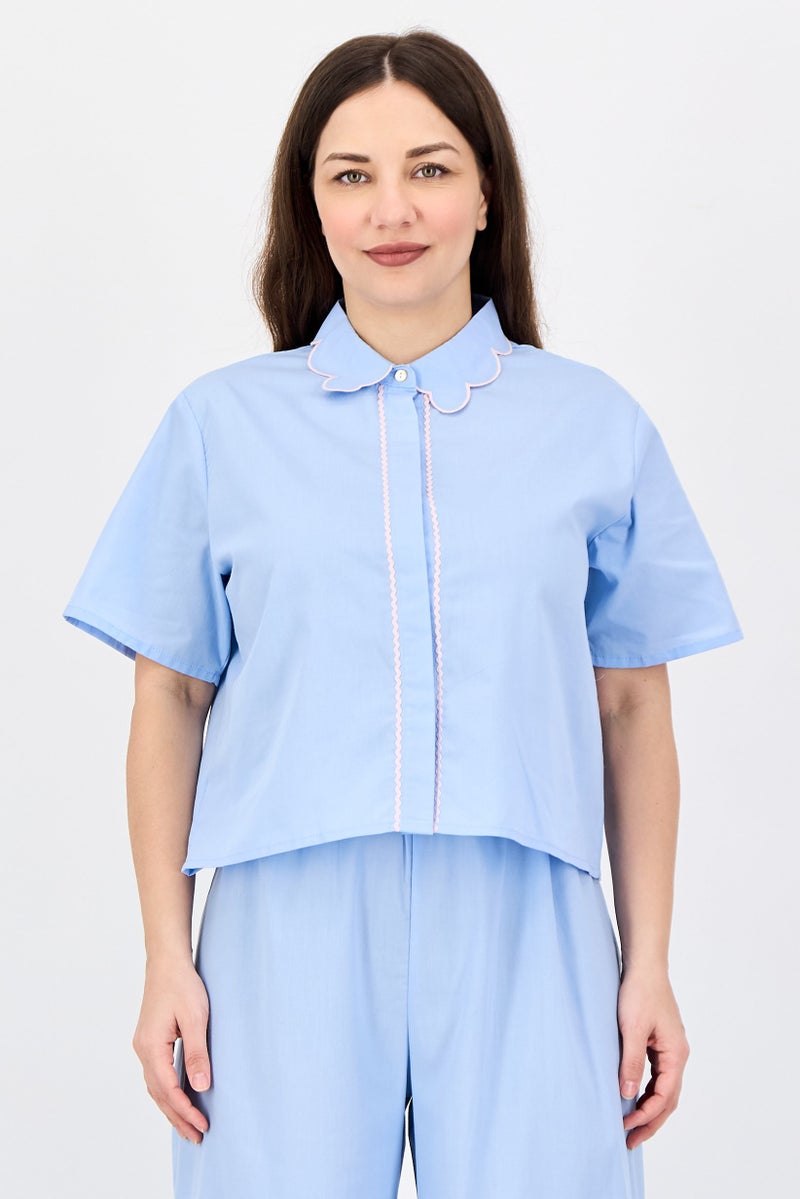 bebe Women 2 Pieces Sleepwear Pyjama Top and Pants Set, Blue - Image 2