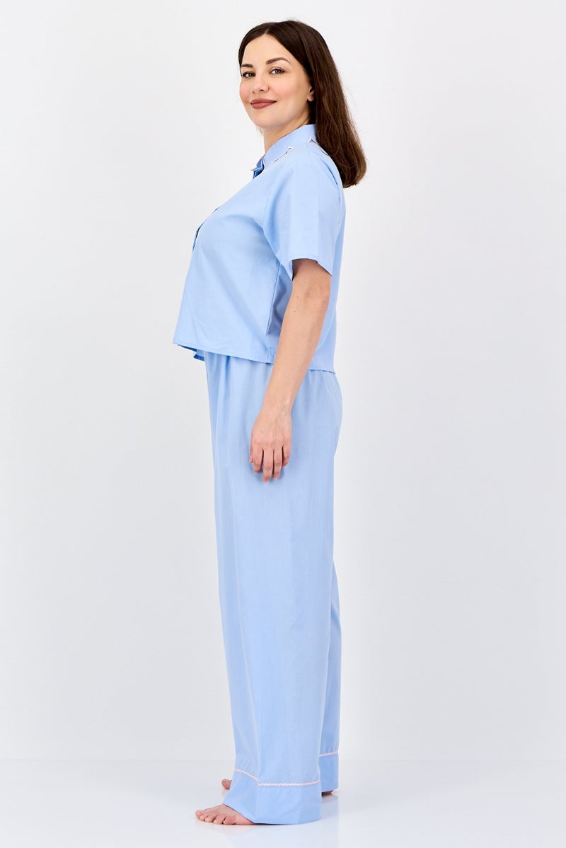 bebe Women 2 Pieces Sleepwear Pyjama Top and Pants Set, Blue - Image 3