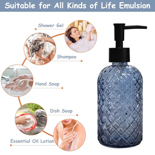YYTSGG Blue Glass Dish Soap Dispenser for Kitchen, 12oz Refillable Liquid Hand Soap Dispenser Set, Crystal Lotion Bottle for Modern Home Decor, Bathroom Countertop, Hotel - Image 4